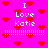 Pixelated pink background with red hearts and white text reading "I Love Katie" in two vertical sections, separated by a dotted line.