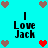 Pixelated cyan background with repeated 'I Love Jack' text and brown/red heart icons arranged in a pattern