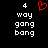 Pixelated red heart symbol above white text reading '4 way gong bong' on black background, with identical mirrored text below.