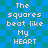 Pixelated text reads 'The squares beat like My HEART' on a blue-green checkered background, repeated twice in vertical alignment with identical lettering and spacing.