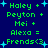 Green pixelated text lists names and 'Alexa = Frends<3' on dark blue background with light blue stars, two identical versions side-by-side.