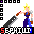 Pixelated character with blonde hair and blue outfit performs sword swing animation , showing motion blur effects