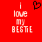 Red background with white pixelated text reading 'i love my BESTIE' and a black pixelated heart symbol above the text.