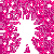 Pixelated pink and white floral pattern with scattered plus signs on gray background, animated as shifting clusters of flowers.