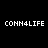 Two identical pixelated text strings 'CONN4LIFE' displayed side-by-side on a black background, each rendered in white blocky characters.