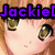 Anime-style character face with large green eyes and pink hair, text overlays reading "Jackie[Love" in purple and "Ani" in yellow.