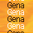 Pixelated text 'Gena' alternates between black and white on an orange gradient background in a repeating animation sequence.