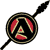 Pixelated icon of a frying pan with a black handle, dark brown rim, and red interior featuring a stylized yellow 'A' symbol.