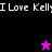 Pixelated text "I Love Kelly" repeated across four colored quadrants with two star icons, one pink and one black.