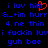 Blue pixelated text on black background with red heart symbol replacing 'o' in 'him', repeated across multiple lines.