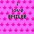 Pixelated pink background with repeating star pattern and black text reading "i love EMILEE" in three , partially obscured by a gray rectangle on the right