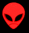 Red alien head icon rotates through multiple angles showing front, side, and partial views with consistent facial features.