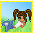A contact sheet of 11 animated frames showing a pixel art sports girl icon with changing text colors and one frame featuring the character holding a star-shaped object.