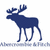 Blue pixelated moose silhouette with antlers, standing in profile against white background; partial text below.