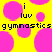 Yellow background with pink circles and black text reading 'i luv gymnastics' repeated twice.