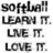 Four quadrant with text: 'softball LEARN IT. LIVE IT. LOVE IT.' top-left; 'MERCY SOFTBALL!' top-right; '#15' bottom-left; 'Pitcher For Life' bottom-right