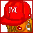 Red-capped figure with orange torso and earrings, transitioning from 'M' text to 'NB MAM' text