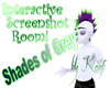 Animated sequence of a white-skinned character with purple spiky hair and black pants, shown in a pointing pose against varying background colors.