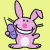 Pixelated pink bunny mascot holding a purple phone against yellow background with black text box reading "Time for another booty call".