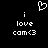 Pixelated white text and symbols on black background: two identical 'i love cam<3' phrases with a heart symbol above them.