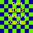 Yellow pixelated text on a blue-green checkered background with two identical static frames showing the phrase "DAN LIKES PRETTY COLORS" in four lines.