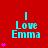 Red background with cyan text "I Love Emma" and pink star symbols in various quantities across frames.