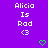 Purple background with white pixelated text reading "Alicia Is Rod <3" and two green heart symbols below the text.