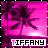 Animated pink tropical scene with palm trees and a bright sun, displaying the name "TIFFANY" in white text on black background.