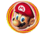 Circular icon with red-and-yellow striped border showing Mario's face, transitioning through side views to reveal Yoshi on the reverse.