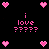Pixelated pink text and heart symbols on a black background, with repeated 'i love ?????' phrases surrounded by eight pixel hearts.