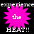 Four identical pink starburst shapes with white text 'the' and 'HEAT!!' on black background, repeated in two