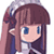 Pixelated anime-style character icon with long brown hair, blue eyes, and a white-and-purple outfit featuring a red bow accessory.