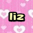 Pink background with white heart pattern and three 'liz' text icons in yellow, pink, and green.