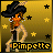 Pixel art icon of a stylized female character with afro hair wearing an orange crop top and light pants, standing against a gradient yellow background with scattered stars, with the text "Pimpette" at the bottom.
