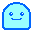 Six pixelated blue cartoon characters with smiling faces arranged in a 3x2 contact sheet, each showing slight variations in shape and facial features across frames.