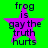 Green background with purple star and black text reading 'frog is gay the truth hurts' in four identical