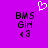 Pixelated purple background with white heart icon above text reading BMS Girl <3 on both sides.