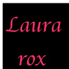 Black background with pink cursive text reading 'Laura' above 'rox' in lowercase.