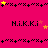 A bright pink background with repeating black plus-sign borders and scattered yellow/orange stars, featuring four repeated "Ni.KKi" text labels in a