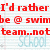Red pixelated text on a light grid background reads "I'd rather be @ swim team..not" with faint blue "SCHOOL" below.