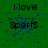 Green background with blue pixel noise and repeated text 'I love Sports' in black, with a white rectangular area on the right side.