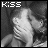 A grayscale animated sequence showing a person kissing another, with text labels 'kiss' and 'me' in the top-left corner of each frame.