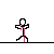 Pixelated stick figure with pink torso and black limbs in two walking poses on a white background.