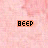 Two pixelated 'BEEP' text icons on a pink background, one with black letters and orange outline, the other white letters and orange outline.