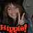 A person with long brown hair making a peace sign, with 'Hippie!' text in red, purple, and yellow across the bottom of each frame.