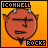 Pixelated red demon face with horns, mustache, and goatee on orange background, with "ICONHELL" and "ROCKS" text in black blocks.