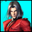 A pixelated anime-style character in a red outfit against a cyan background, paired with stylized text on a black background.