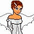 Pixelated cartoon character in white off-shoulder dress with brown hair and winged outline on left, green text "Original Icons .com" on dark green background right.