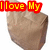 Brown paper bag with red text overlays in four distinct configurations, each showing different text and bag angles against a white background.