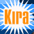 A 3x2 contact sheet of a pixelated animated icon featuring Kira Eggers with orange text and blue sunburst backgrounds across multiple frames showing slight variations in text layout and character positioning.